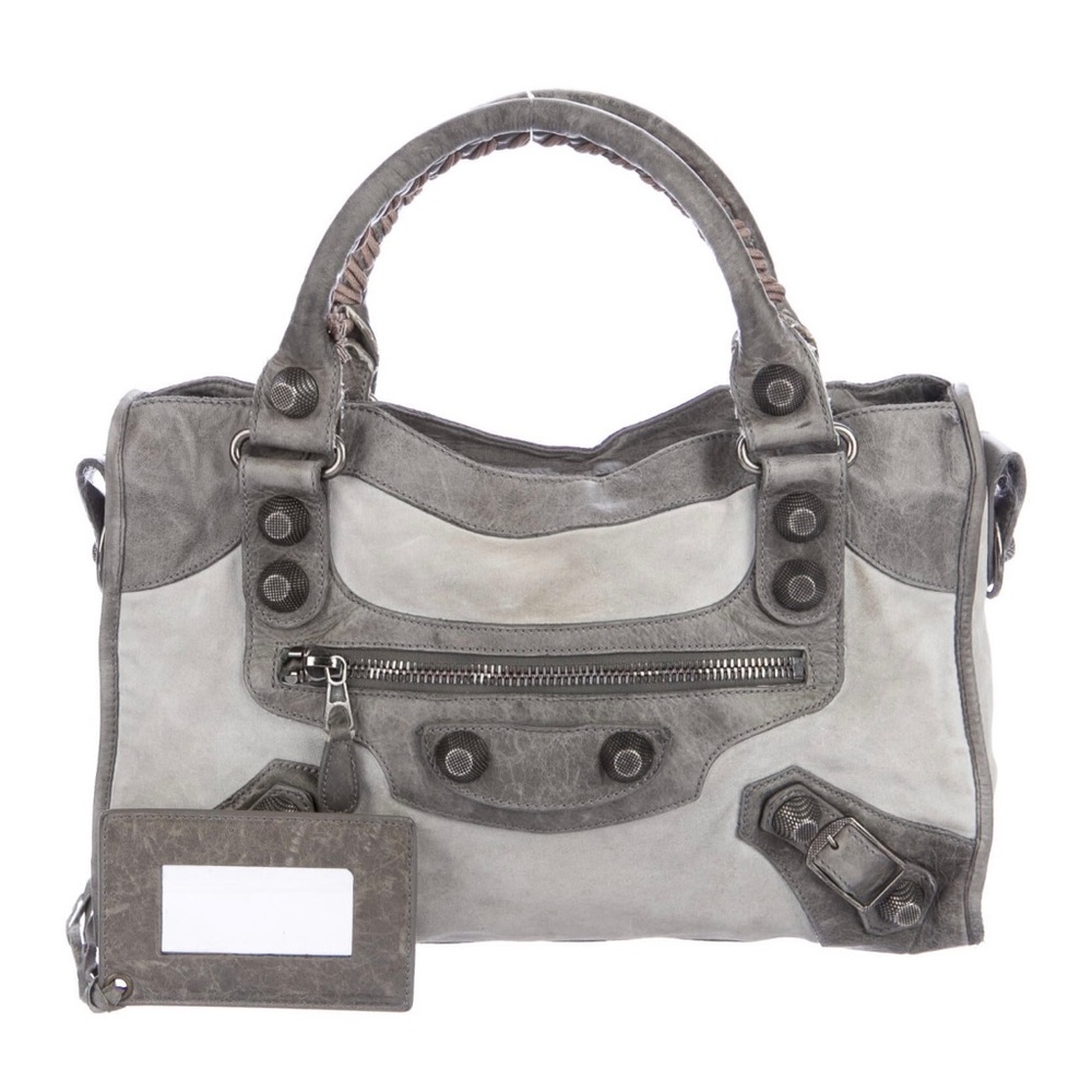 Balenciaga motocross giant 21 city bag, grey sude, leather trim